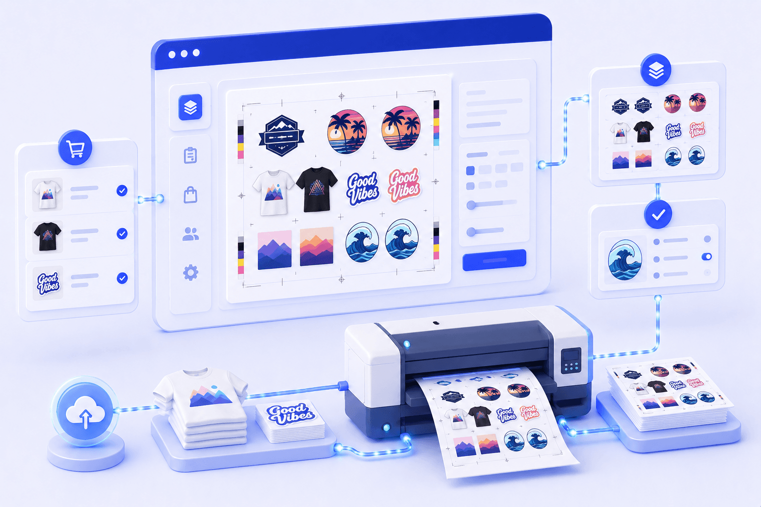 Custom product and print workflow UI concept for personalized ecommerce orders