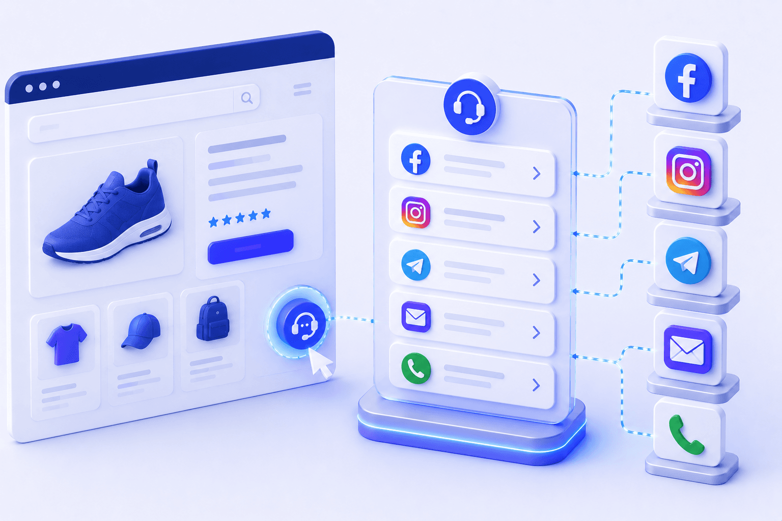 All-in-One Support Button Shopify app widget connecting shoppers to social, chat, and email support
