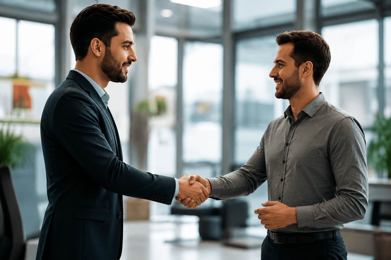 Business partners shaking hands after a successful project delivery